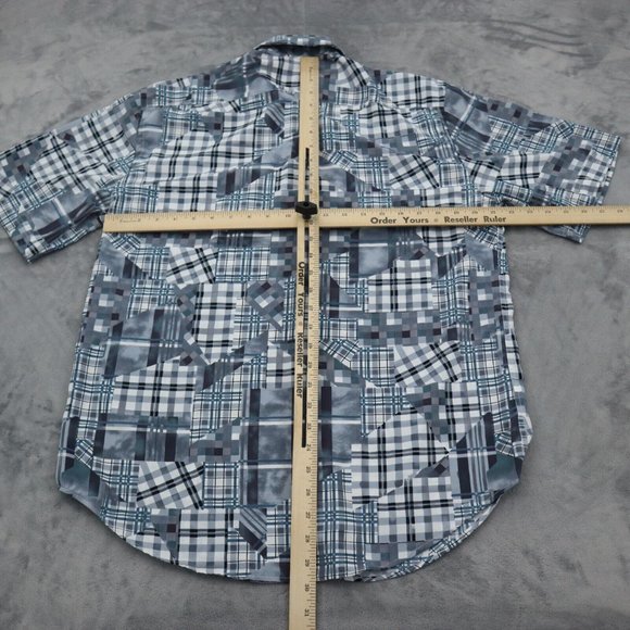VO5 Shirt Mens L Gray Geometric Cinco En Todo Button Up Short Sleeve Collared - Picture 3 of 15